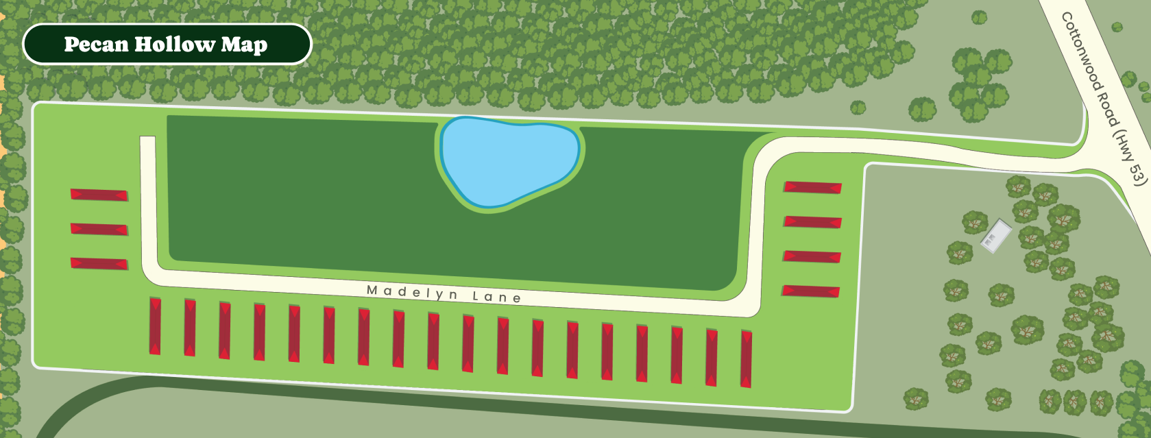 Pecan Hollow map showing all lots and amenities
